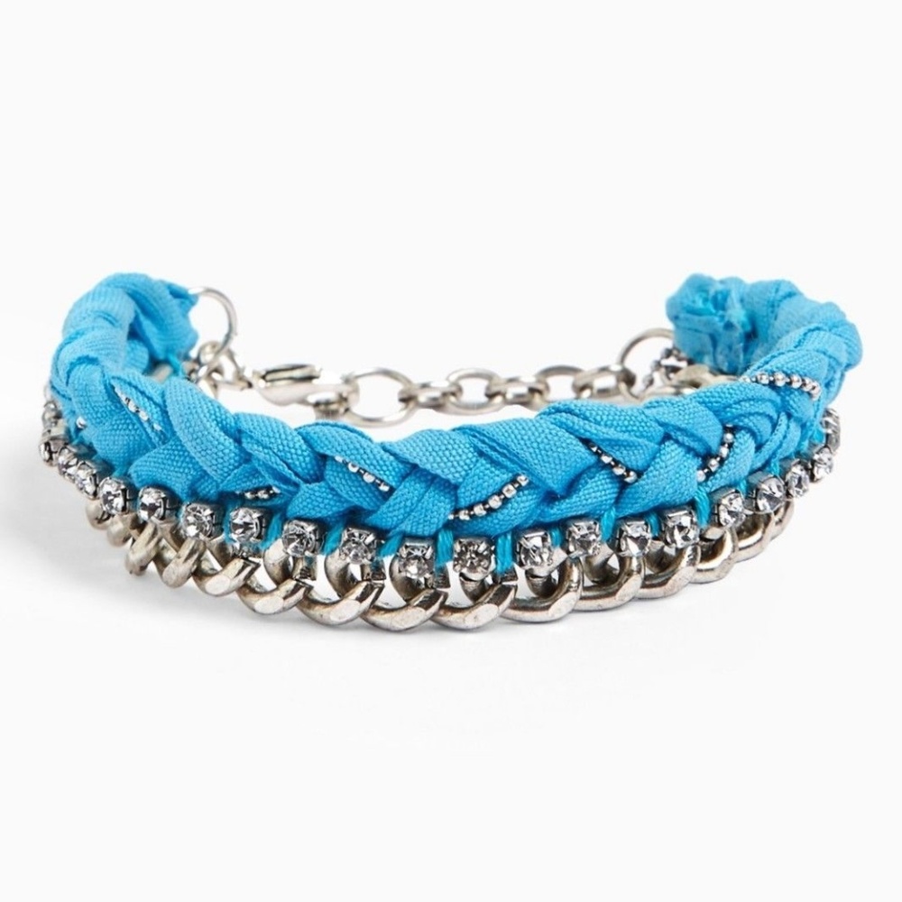 NORDSTROM MISSING PIECE Crystal Fabric Braided Link Bracelet NWt 48 Blue Gunmeta
